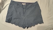 LOFT The Riviera Shorts Womens sz 8 blue Chambray Linen Blend Scallop Hem