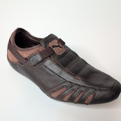 Puma Vedano V Shoes Men's 8 Brown Leather Driving Motorsport Sneakers Slip On