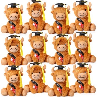 12 Pack Graduation Highland Cow Stuffed Animal, 6'' Soft Grad Plush Highland C...