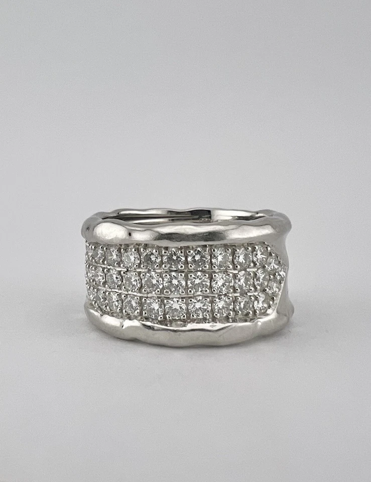 Kat Florence 18k White Gold & 950 Platinum D Color 1.37ct Diamond Hammered Ring - Image 3 of 4