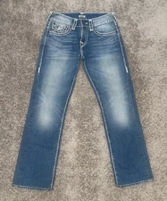 True Religion SUPER T Men's Relaxed Straight Stich Blue Denim Ricky Jeans 29 USA