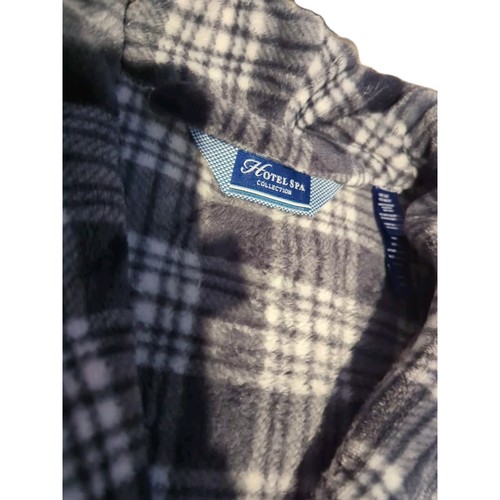 Hotel Spa Fleece, Black Plaid Robe , Fit Size All, For Men - Picture 3 of 9