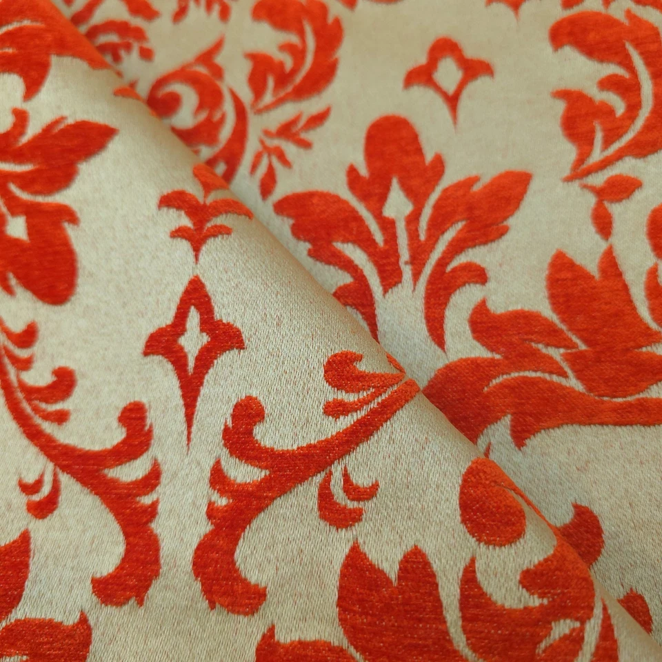 Tela de tapicería de chenilla reversible damasco dorado mandarina 54" por yarda Foto 4 de 4