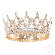Gold Queen Crown for Women Crystal Tiara for Girl Rhinestone Wedding Headband
