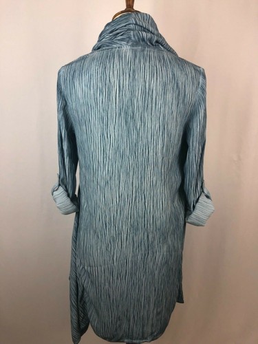 Camicia tunica camicia blusa garza garza grinza asimmetrica morbidi dintorni blu XS - Foto 5 di 7