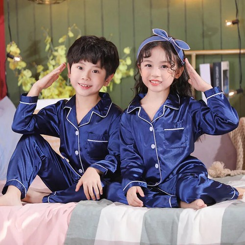 Pajamas Sets Children's 2pcs Nightgowns Boys Silk Teenager Sleepwear for 2-14T - Picture 13 of 41