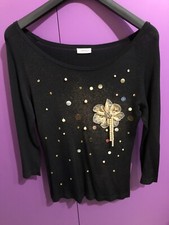 Maglia Donna Filo Nera Nero Elegante Particolare Manica Gomito