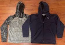 Lot of 2 Boys Under Armour Zip Blue  Digital Grey Hoodies SZ YXL 14-16