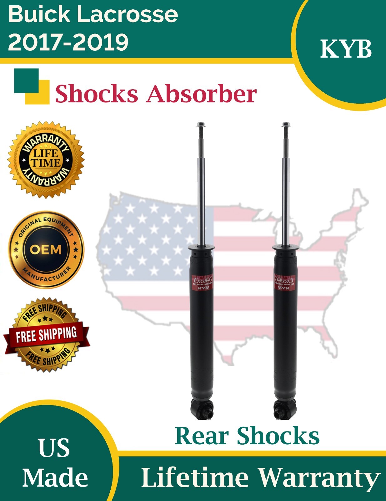 KYB OEM Rear Shocks For 20172019 Buick Lacrosse 2.5L 3.6L Lifetime