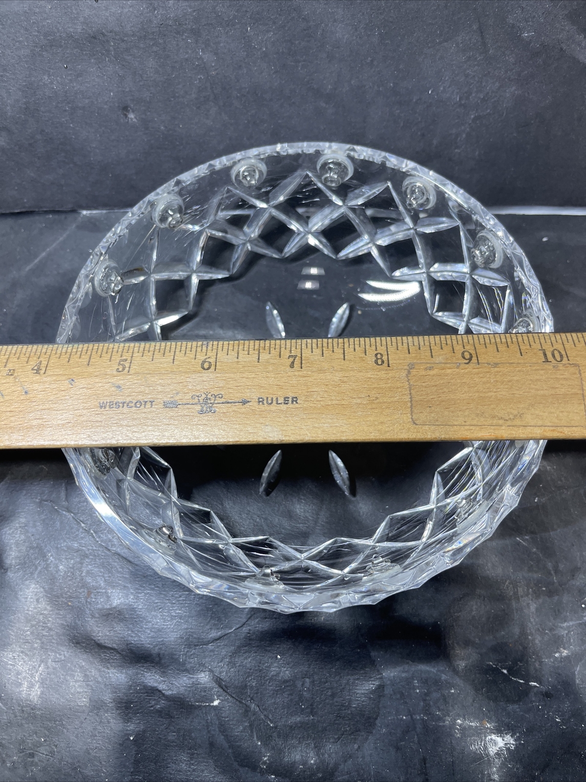 VINTAGE 6” PRESSED CRYSTAL BOBECHE W/14 CRYSTAL HOLDERS IN SILVER eBay