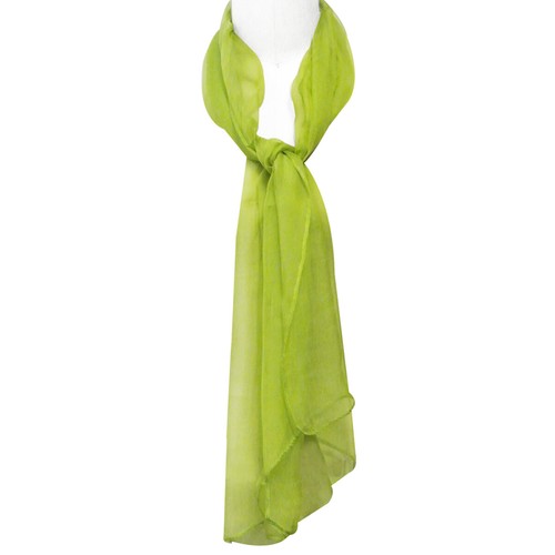 Wrapables Solid Color 100% Silk Long Scarf, Apple Green - Picture 4 of 5