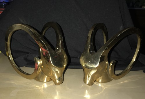 Mid-Century Modern Hollywood Regency FABULOUS SOLID BRASS RAM HEAD'S Bookends - Picture 4 of 10