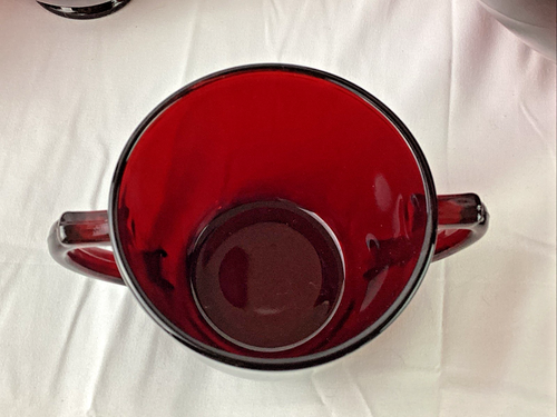 Ruby Red Vintage Glass Punch Bowl Set with 16 Cups + Double Handle Cup MCM - Picture 12 of 19