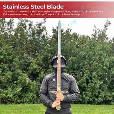 Sword of Excalibur King Arthur Golden - Metal Sword for Display - Overall 48''