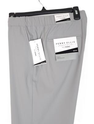 very slim fit tech portfolio dress pant Perry Ellis Men's Slim-Fit Flat Front Dress Pants - Navy