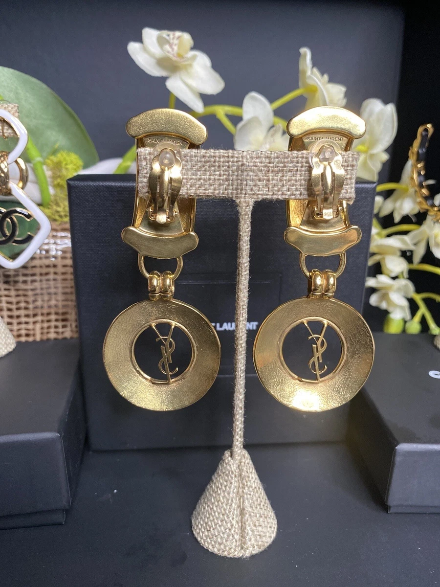 NEW YSL TWO TONED CLIP ON GOLD PLATED RED LARGE EARRINGS