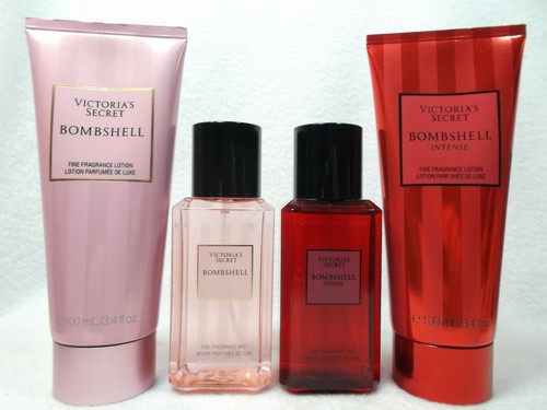 Victoria's Secret Bombshell + Intense Fragrance Mist Spray + Lotion 4 pc set lot - Afbeelding 1 van 3