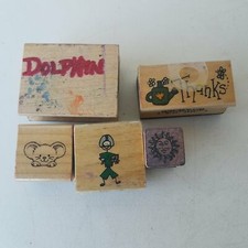 Wood Mounted Rubber Stamps 5-Pieces Various Designs