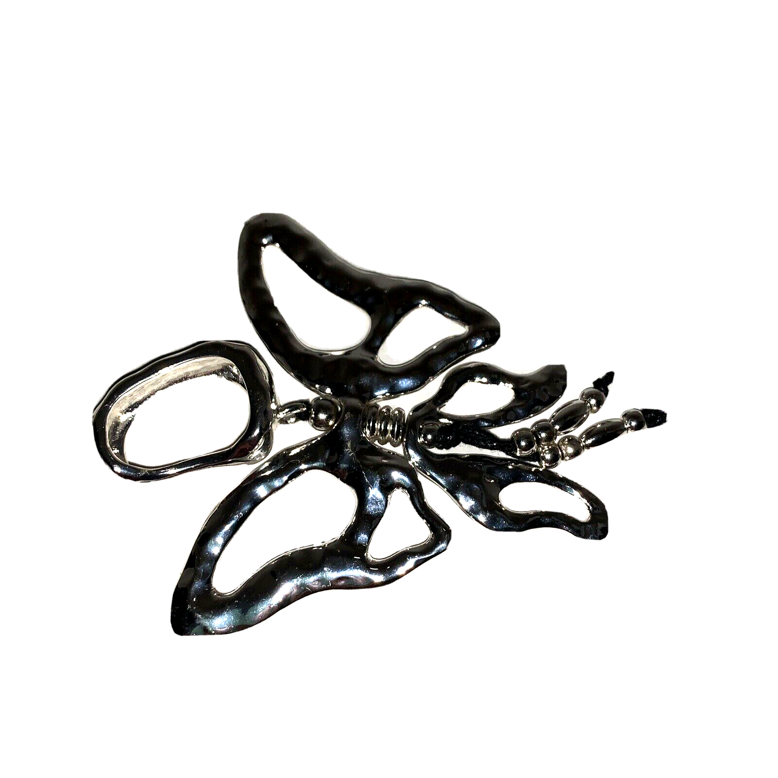 Silver Tone Hammered Style Butterfly Scarf Slide Enhancer 3" long eBay