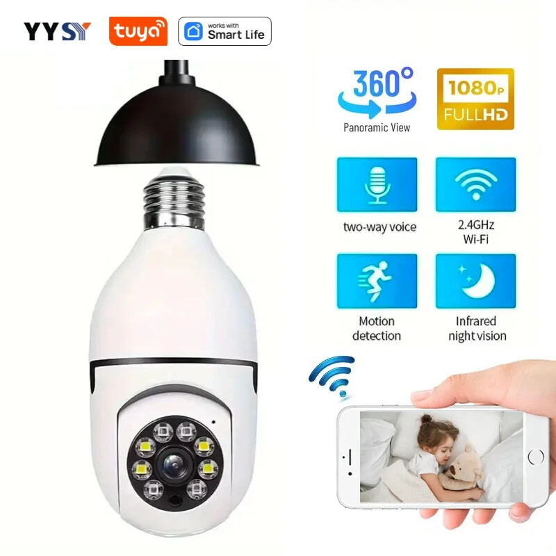 Smart Home 2 4G E27 Bulb WiFi Camera with HD Night Vision and Two Way Audio for Enhanced Security-image