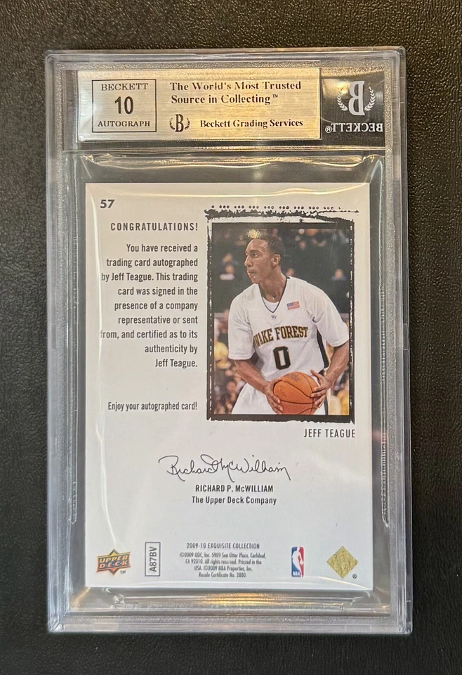 2009-10 Upper Deck 精致 JEFF TEAGUE 新秀亲笔签名 RC /225 BGS 9/10 老鹰 — 第 2/2 张图片