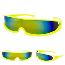 SPACE ROBOT PARTY COSTUME CYCLOPS FUTURISTIC SHIELD SUNGLASSES Lime Green Frame