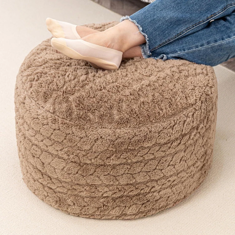 Round Pouf Ottoman 20x14 In Floor Pouffe Ottoman Foot Rest for Couch Living Room - Image 2 of 4