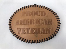 Vintage Proud American Veteran Leather  Metal Belt Buckle