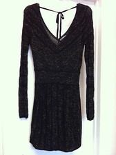 GUESS Black with Metallic Gold Long Sleeve Knit Sweater Dress Sz Medium EUC