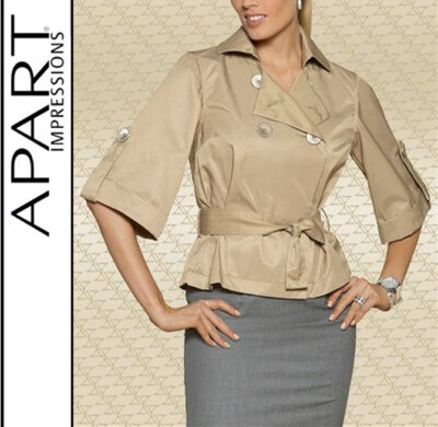 NEU EDEL ELEGANT DESIGNER KURZJACKE BINDEGÜRTEL GR 44 46 APART beige 99  *294029