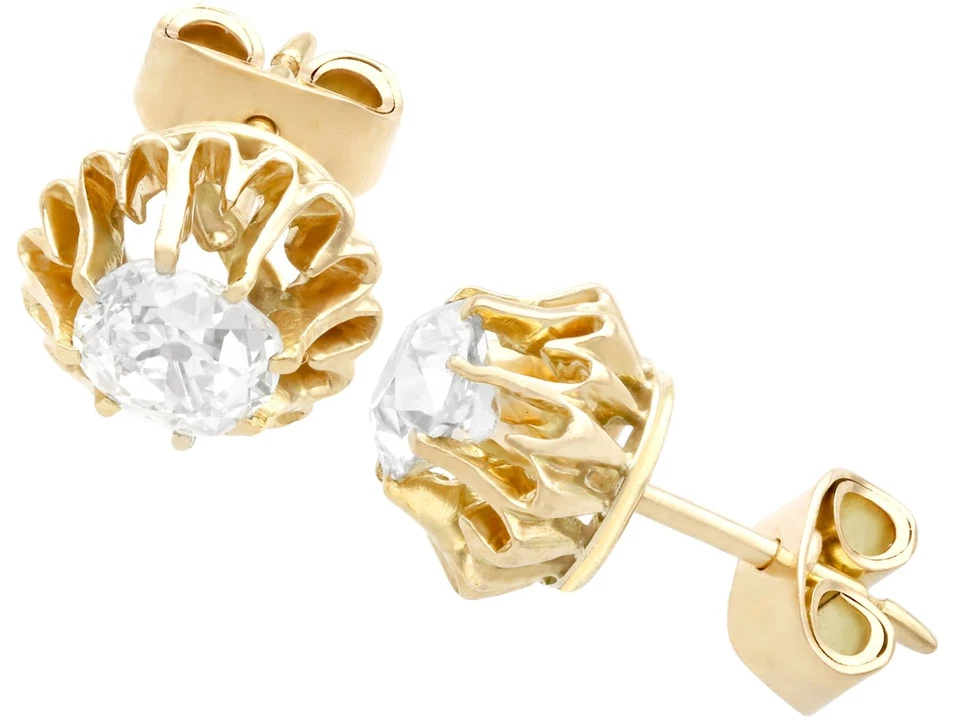 Aretes antiguos de diamantes de 1,13 quilates y oro amarillo de 14 k alrededor de 1900 Foto 3 de 4