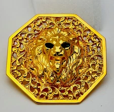 Signed Cindy Adams Vintage New Gold Plated Crystal Filigree Lion Pin Pendant
