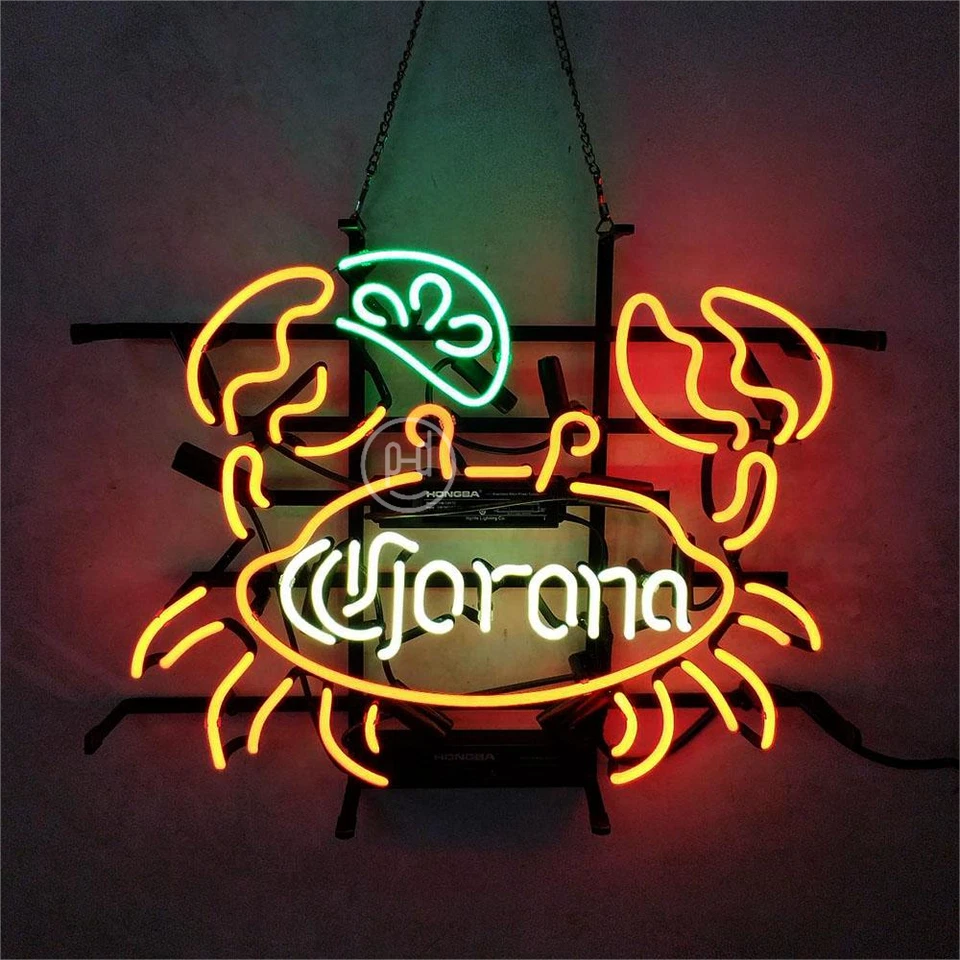 PODOL Corona Crab Neon Sign Light Beer Bar Pub Party Visual Artwork Real Glass 19"x15"