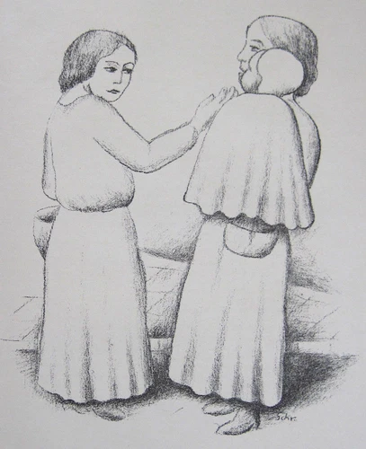 GEORG SCHRIMPF: "TWO WOMEN WITH CHILDREN" ORIGINAL LITHOGRAPH 1923 * JENTSCH 98 
