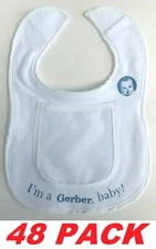 Gerber Infant Child Baby Bib with Pocket 100% COTTON Cloth Protector (48 Bibs)