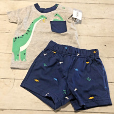 NEW Carter's Dinosaurs 2 Piece Set Top Boys Shorts Dinosaur shirt 6 Mos