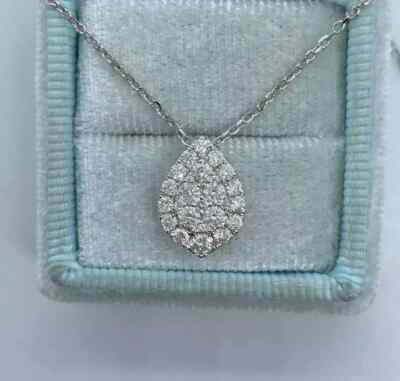 1Ct Round Cut VVS1/D Diamond Teardrop Pendant 18K White Gold Finish Free Chain