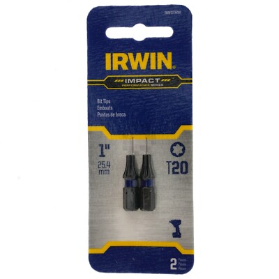 Irwin IWAF31TX202 T20 Torx Impact Bit Tips, 1'' Length, 2 Pack