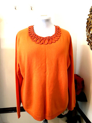 Annies Eye Women's Sweater 100% Cashmere ORANGE   Removable Collar Size 2X  RARE