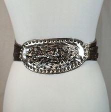 Vintage 80's Women's Silver Metallic Retro Scrunch Belt By Atash Sz 27" New Wave