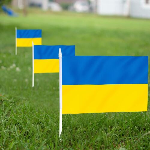 Anley Ukraine Mini Flag 12 Pack - Hand Held Small Miniature Ukrainian Flags 5x8 - Picture 3 of 7