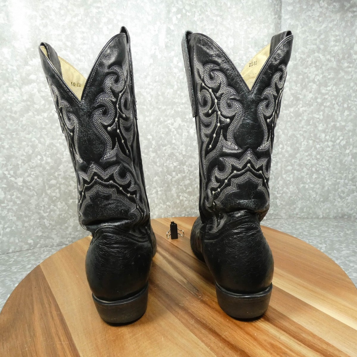 Circle G Boots Mens 10EE Black Ostrich Full Quill Vintage  display picture 3