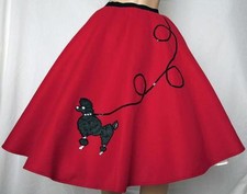 5 Pc RED 50's Poodle Skirt Outfit Size Medium Waist 30"-38" Length 25"