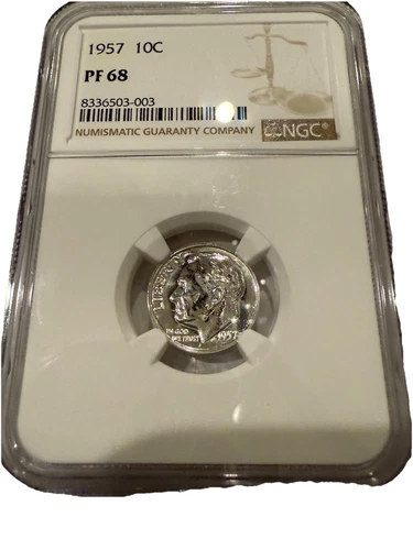 1957 NGC Grade PF 68 Proof Roosevelt 10c Silver Dime Slabbed Slab