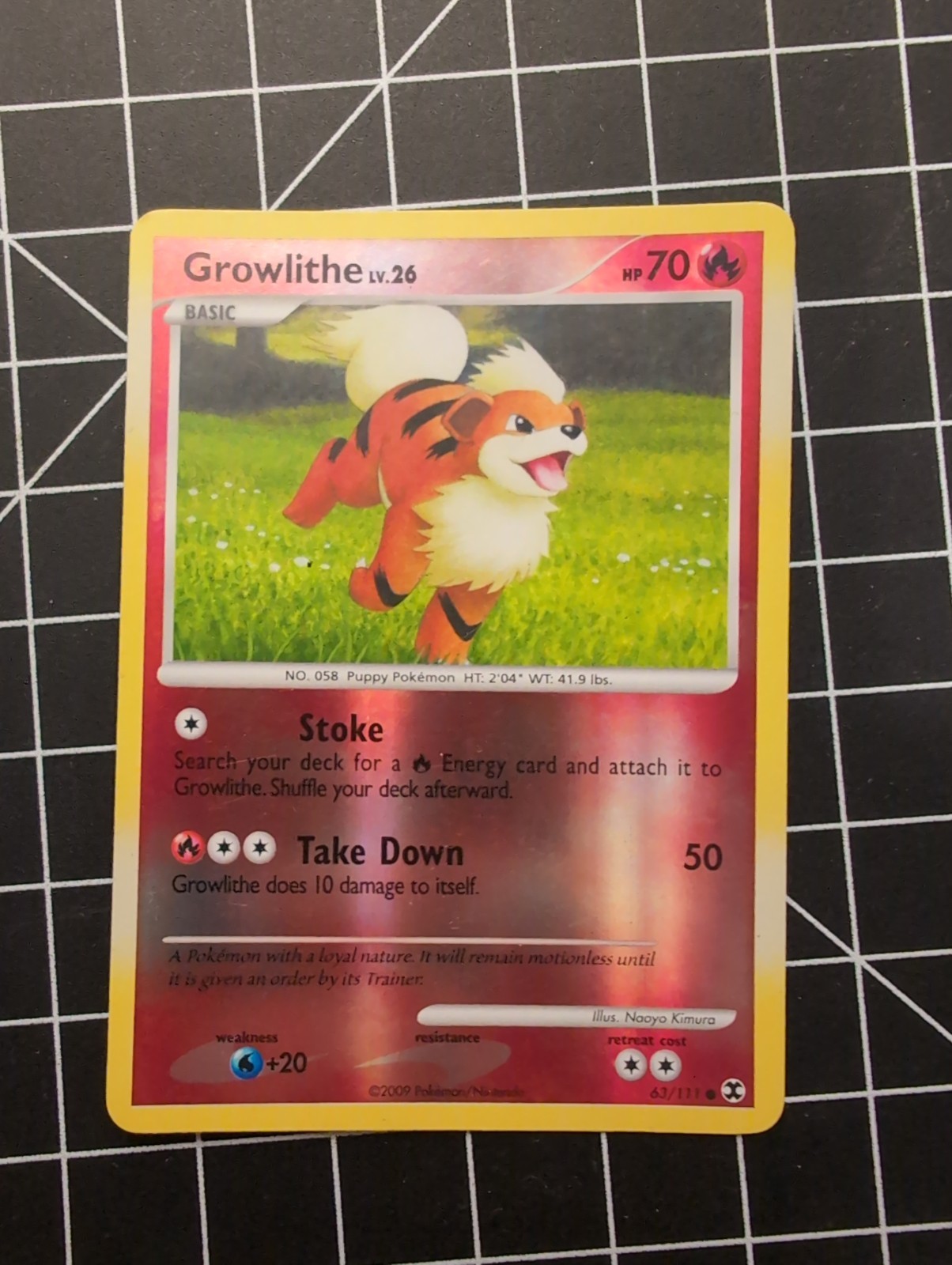 Pokemon Card Growlithe 63/111 Reverse Holo Platinum Rising Rivals LP