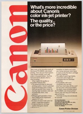 Canon Vintage Print Ad Color Ink-Jet Printer PJ-1080A 1984 Original