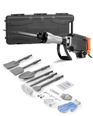 VEVOR Demolition Jack Hammer Concrete Breaker 2200W Hammer 6 Chisel Bits Black