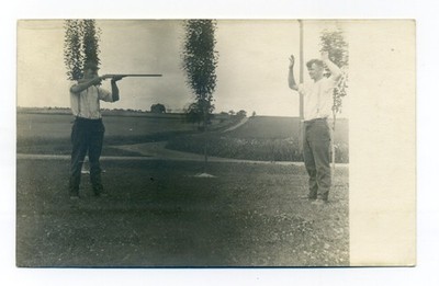 Reading Center NY, toy gun?, farm in distance,  RPPC postcard, Schuyler County