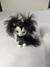 Cat kitten Retro Japan Black & White Ceramic Kitty fluffy Ears & Tail