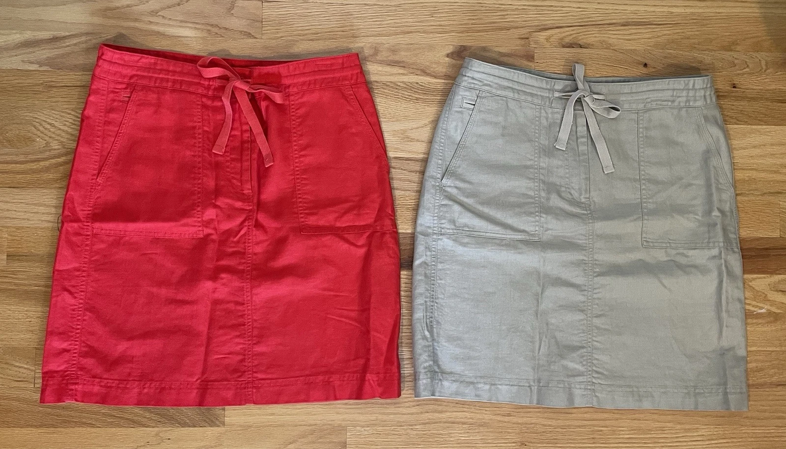 Lot of 2 Talbots Size 4 Red Khaki Linen Cotton Drawstring Waist Tie Skirts